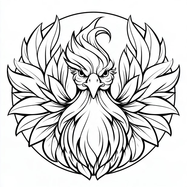 Phoenix mandala, before coloring